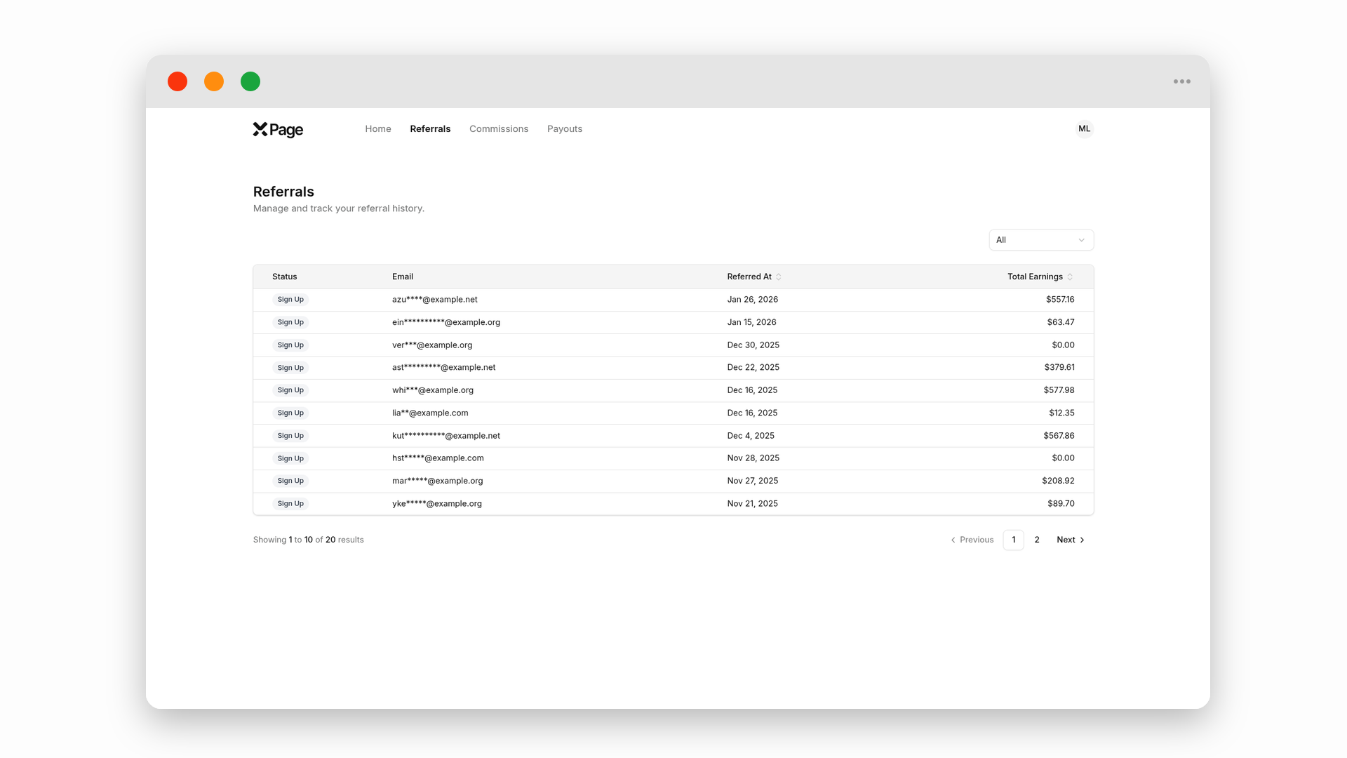 xPage — Affiliate Frontend Dashboard screenshot
