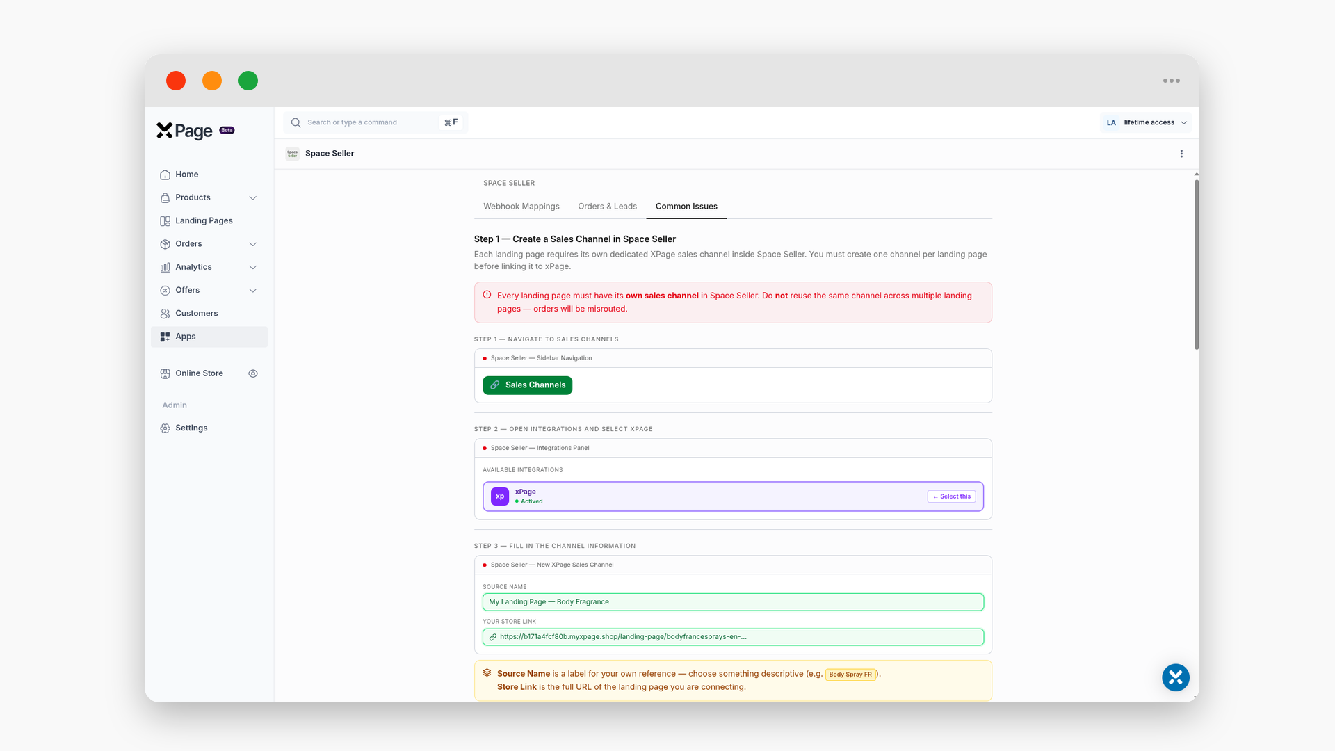 xPage — Space Seller Integration screenshot